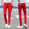 纯红色牛仔裤男休闲修身弹力，小脚裤韩版潮流，个性紧身帅气长裤