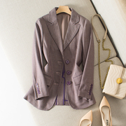 精英干练 三粒扣设计紫色色织小千鸟格显瘦修身长袖西装秋外套女