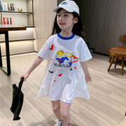 女童连衣裙2024夏装韩版卡通短袖T恤裙儿童宽松洋气夏裙子潮