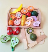 出口荷兰儿童实木质制厨房仿真过家家做饭切切乐切水果蔬菜玩具