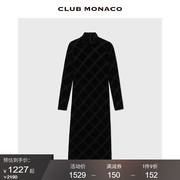 CLUB MONACO女装新中式暗纹性感华丽式植绒黑色长款连衣裙