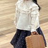 韩系甜美米杏女童蕾丝衬衫蛋糕，层花边泡泡袖娃娃衫宝宝纯棉衬衣