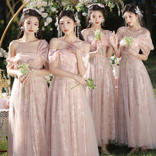 婚礼伴娘服平时可穿高级感小众粉色仙气质，小个子姐妹团晚礼服裙女