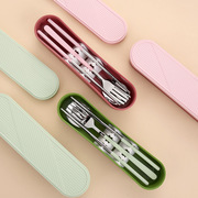 便携式餐具套装三件套304不锈钢筷子叉子勺子套装旅行餐具盒
