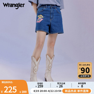 wrangler威格夏季美式高街复古经典版型女士，中蓝色牛仔短裤