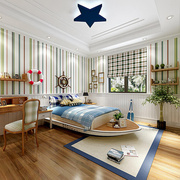 中地海英伦蓝色彩色竖条纹墙纸现代简约客厅卧室背景墙儿童纯壁纸