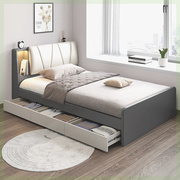 单人床1.2米储物床家用现代简约箱体床带灯北欧小户型，收纳软包床