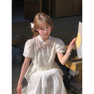 罐头士多所夏装搭配一整套新中式，仙气奶白蝴蝶，上衣+吊带裙两件套