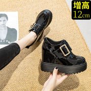 香港超高跟松糕鞋12公分内增高女鞋小个子，高跟鞋皮鞋坡跟真皮单鞋