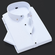 白衬衫男短袖青年领扣纯色商务，休闲工装修身正装潮流职业衬衣