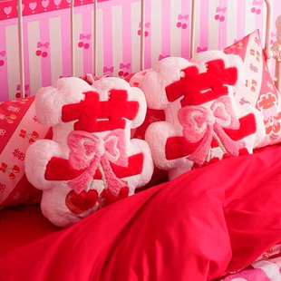 「赤绳」樱桃喜抱枕结婚礼物压床娃娃毛绒新婚婚房卧室布置公仔
