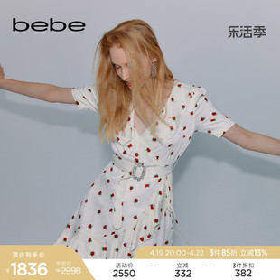 bebe春夏系列桑蚕丝碎花印花连衣裙250049