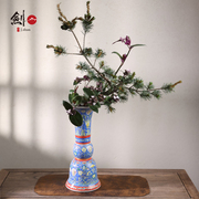 景德镇陶瓷花瓶复古风中式摆件，方形花樽佛堂客厅，五供手绘青花斗彩