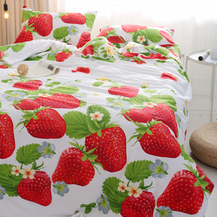 写实3d图案大草莓，床单被套四件套，纯棉全棉床品秋冬加厚网红款