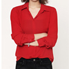 春秋雪纺长袖衬衫，女韩范百搭显瘦设计感ol气质，大红色衬衣上衣