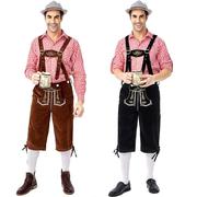 德国男款红格子啤酒黑色背带裤套装 巴伐利亚传统节派对服定制