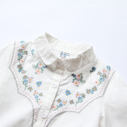 很好穿的白色纯棉长袖衬衫，女童清新绣花打底衬衣2023春季洋气童装