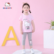 Hello Kitty童装女童夏季短袖套装圆领短袖上衣七分裤两件装