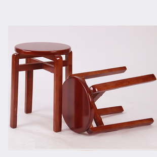 实木圆凳家用餐桌中式仿古橡木椅子，现代简约可叠放易收藏换鞋板凳