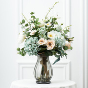 马卡龙(马卡龙)色客厅，仿真花束绢花假花摆放陶瓷花瓶室内装饰花卉套装摆件