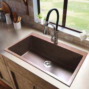 咖啡色晶面石英石大单槽厨房洗菜盆洗碗池，手工高含量(高含量)花岗岩水槽