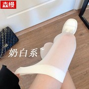 过膝袜白色奶色天鹅绒袜子女日系长筒袜打底小腿黑色jk过膝白丝袜