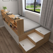 单人床小户型榻榻米储物床，日式高箱多功能，板式收纳床书架一体定制