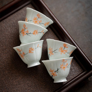 禾山居纯手绘桃花单茶杯(单茶杯)手工，陶瓷花瓣主人杯白瓷家用小清茗杯