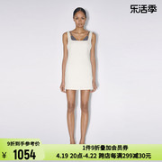 IMMI 设计师品牌夏季女士米色弹力斜纹方领宽肩带短裙连衣裙