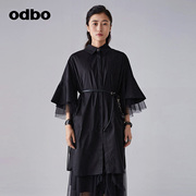 odbo/欧迪比欧原创设计复古宫廷风荷叶袖衬衫女网纱拼接时尚上衣