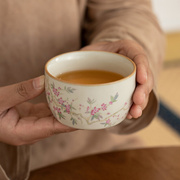 黄米汝窑桃花直桶主人杯陶瓷功夫茶具开片可养茶杯杯品茗杯茶盏