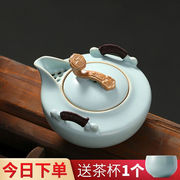 高档汝窑盖碗茶杯大号泡茶套装陶瓷功夫茶具茶碗手抓壶带过滤茶壶