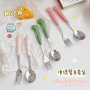 可爱筷子勺子套装学生儿童便携式不锈钢叉子三件套单人餐具收纳h
