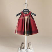 伯米吉婴童吊带裙纯棉，夏装女童连衣裙，可爱公主裙女宝宝红色格子裙