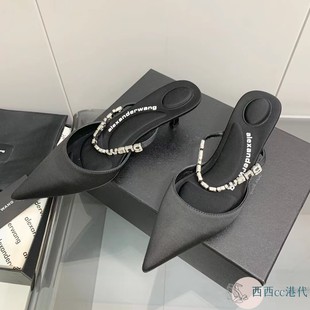 alexanderwang亚历山大王徽标系带，穆勒鞋水钻字母女士凉鞋