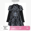 LULUALWAYS商场同款 甜美公主风黑色网纱长袖短款连衣裙