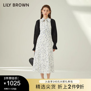 LILY BROWN春夏款 泡泡袖系带蝴蝶结印花连衣裙LWFO231107