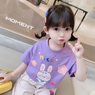 女童短袖上衣2023夏装纯棉儿童洋气韩版女宝宝夏季卡通印花T恤潮