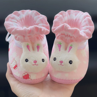 初生婴儿鞋冬款0-1岁可爱超萌兔子袜子鞋女宝宝，加绒加厚保暖棉鞋2