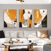 新手绘油画现代客厅三联抽象装饰画橙色金石生财餐厅玄关背景