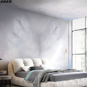 北欧淡紫色羽毛翅膀墙纸客厅电视背景墙温馨壁纸全屋墙布定制壁画