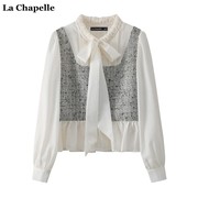 拉夏贝尔lachapelle设计感假两件拼接衬衫，女春季法式小香风衬衣