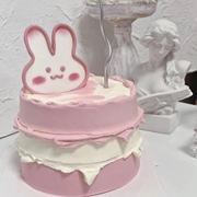 ins风烘焙蛋糕，装饰软胶可爱小兔子摆件，小仙女生日快乐蜡烛插件
