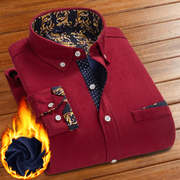 灯芯绒保暖格子长袖衬衫，秋冬季男士，韩版加绒加厚免烫商务衬衣