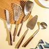 不锈钢复古胡桃木汤勺饭厅家用厨房小工具汤壳分餐勺煎铲厨具
