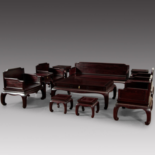 中式家具赞比亚血檀明式马蹄沙发茶几，组合新中式客厅实木沙发