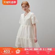dfvc夏季白色拼接天丝连衣裙，2024女气质系带，收腰v领宽松裙子