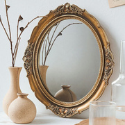 法式复古宫廷巴洛克风格金色古典轻奢树脂雕花化妆镜椭圆形可壁挂