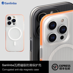 sanlinba肤感条纹磁吸手机壳适用于苹果iphone15promax磨砂，防滑magsafe保护壳，14pro高级感简约全包13硬壳