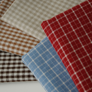 popohouse复古红麻色格子，条纹色织棉，布料日式zakka桌布连衣裙包袋